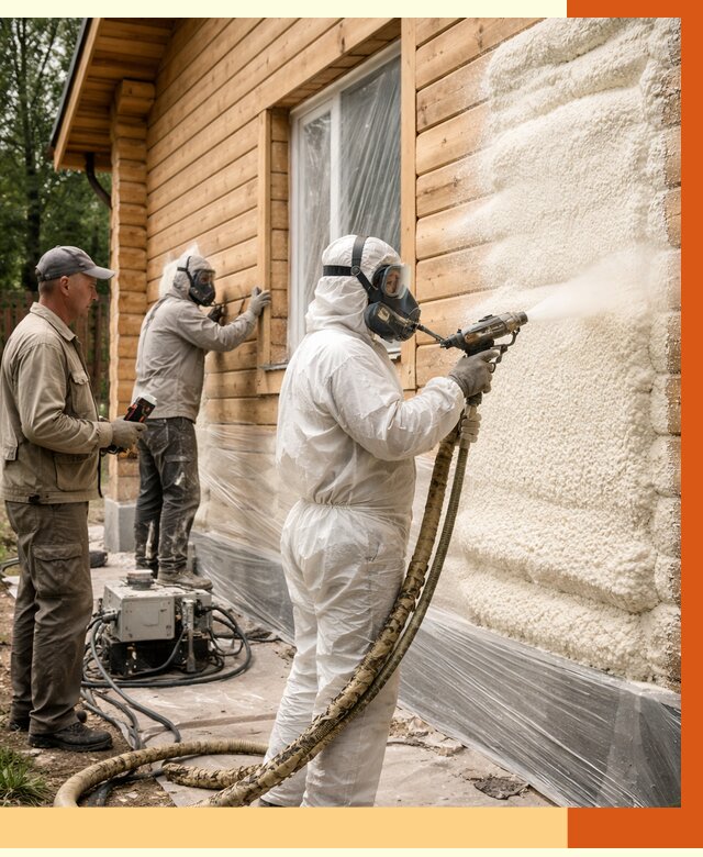 Утепление дома из бруса ППУ в Лесосибирске от 4010 руб/м2 под ключ | ТепломастерЛсс