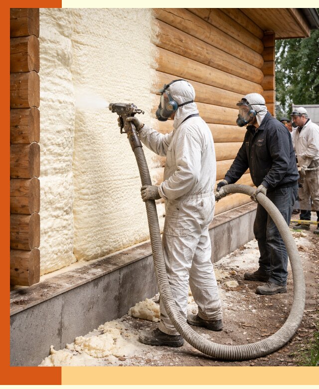 Утепление дома из бруса пенополиуретаном в Лесосибирске