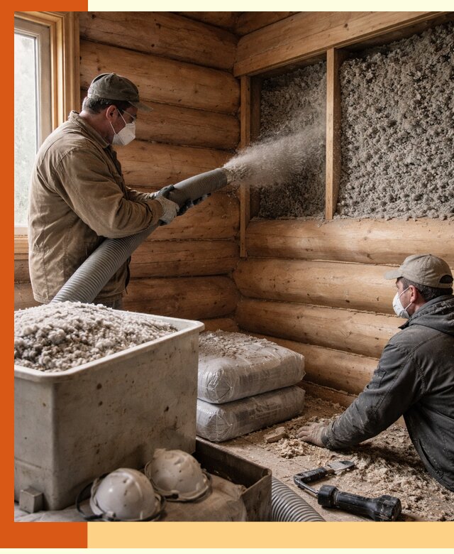 Утепление дома из бруса эковатой в Лесосибирске