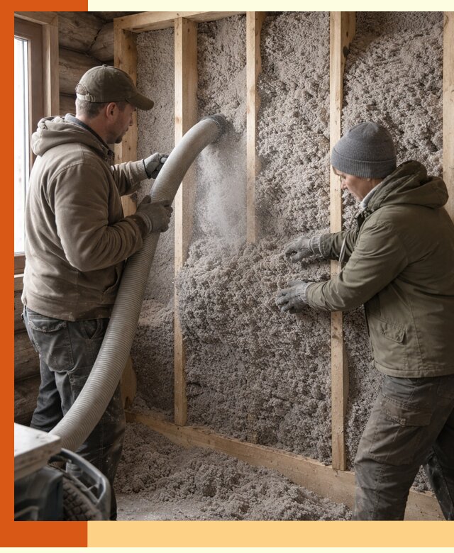 Утепление бревенчатого дома эковатой в Лесосибирске