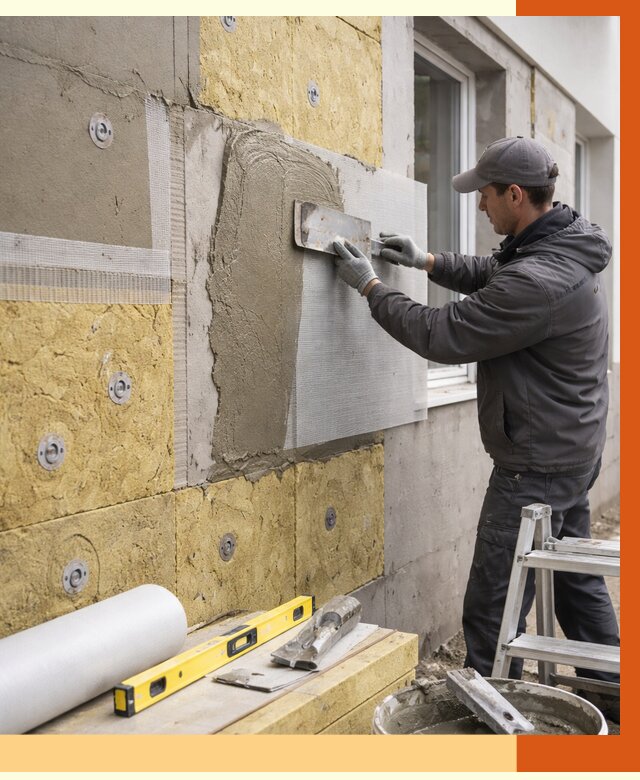 Утепление фасада под штукатурку в Лесосибирске от 4374 руб/м2 — монтаж пенопластом и минватой | ТепломастерЛсс