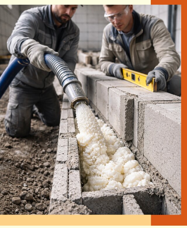 Заполнение колодцевой кладки ППУ в Лесосибирске от 4374 руб. за м2 | ТепломастерЛсс