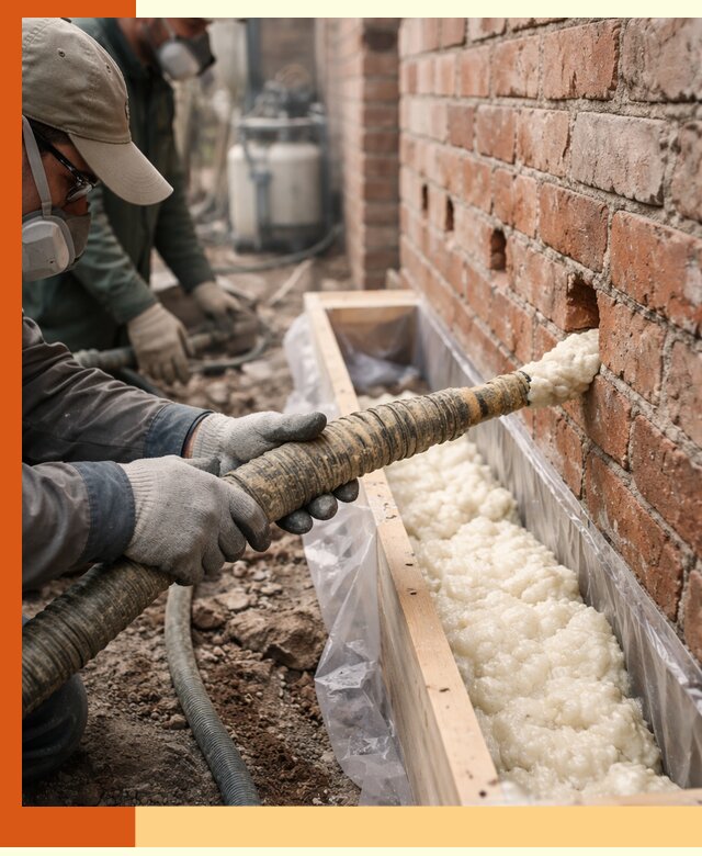 Заливка ППУ в пустоты кирпичной стены в Лесосибирске