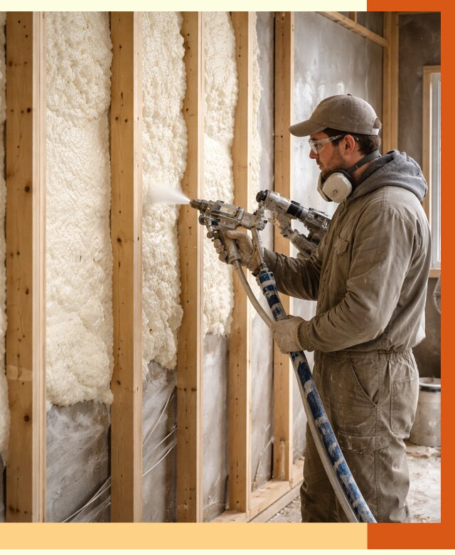 Утепление каркасной стены ППУ в Лесосибирске от 4426 руб./м2 под ключ | ТепломастерЛсс