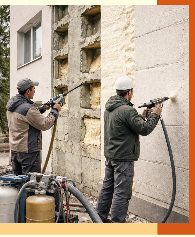 Заполнение пустот фасада в Лесосибирске от 4687 руб. — утепление пустот облицовки | ТепломастерЛсс