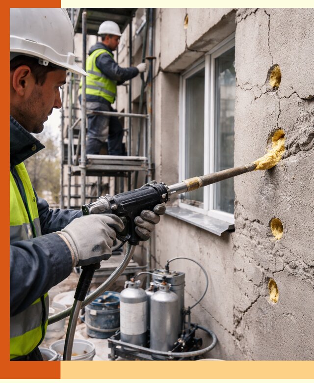 Заполнение пустот в фасаде и утепление стен в Лесосибирске