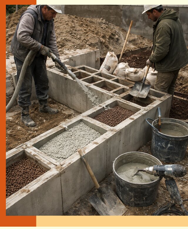 Заполнение полостей фундамента в Лесосибирске герметичным утеплением и повышением прочности