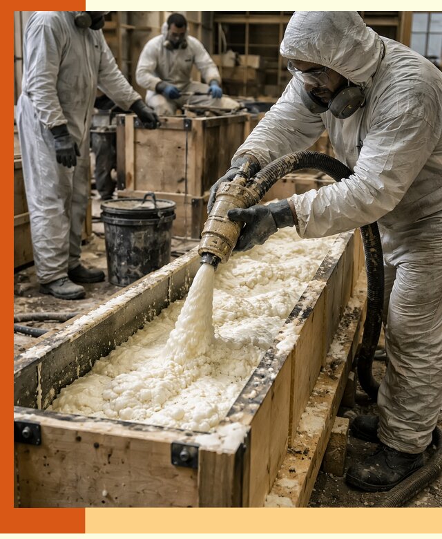 Заливка пенополиуретана в формы для утепления в Лесосибирске